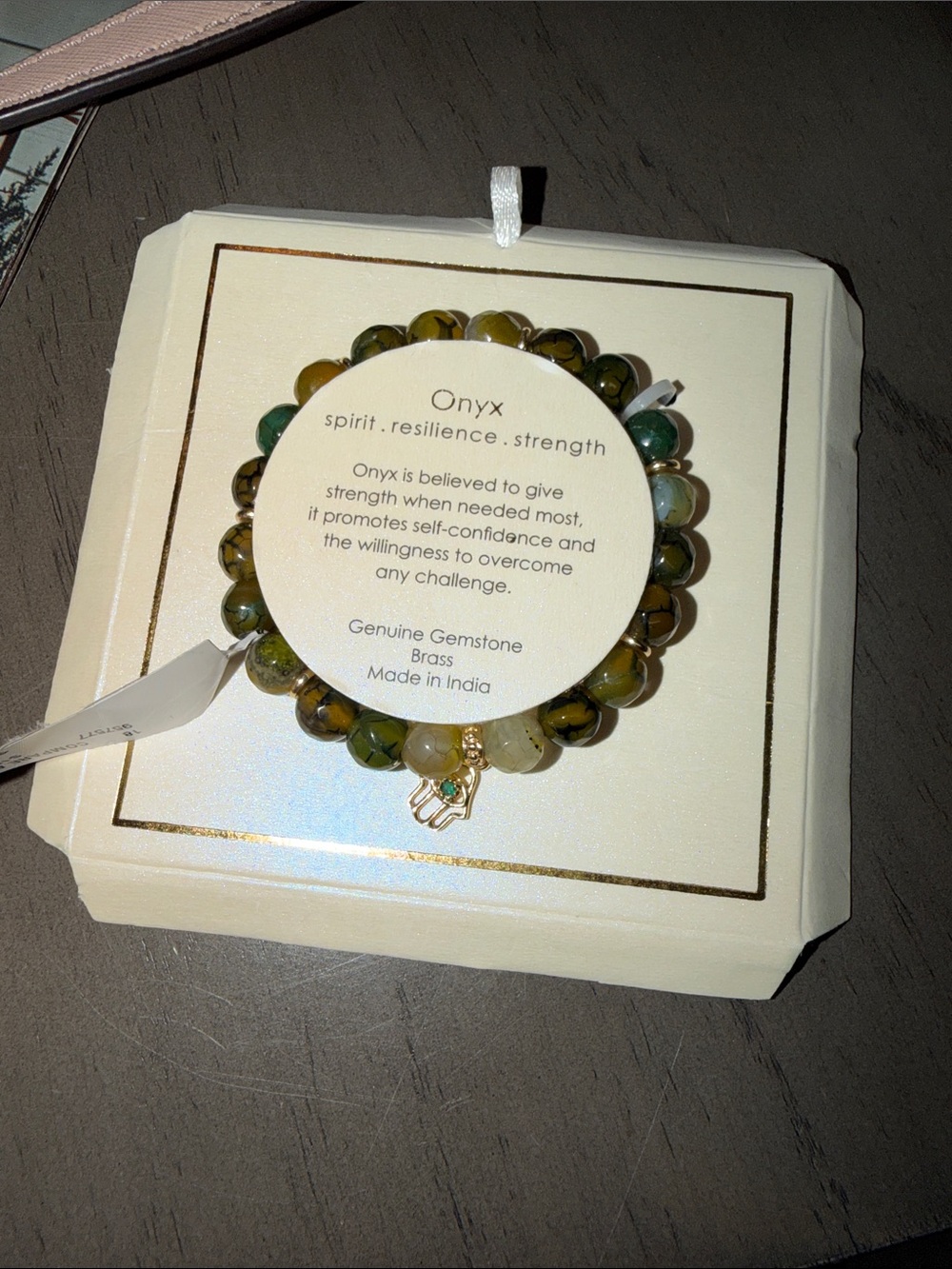Onyx Beaded Stretch Bracelet with Hamsa Charm